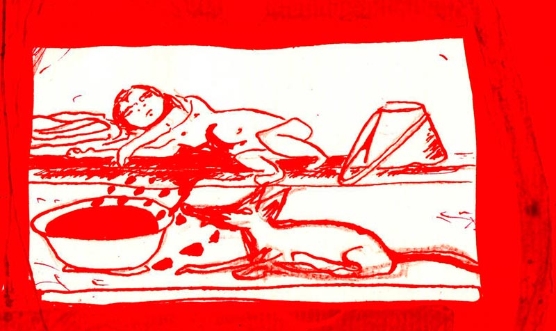 <i>ex-voto du petit chaperon rouge (détail). 2009<br>digigraphie 152 x 45 (atelier Éric Linard)</i>