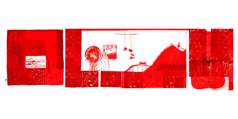 <i>ex-voto du petit chaperon rouge. 2009<br>digigraphie 152 x 45 (atelier Éric Linard)</i>